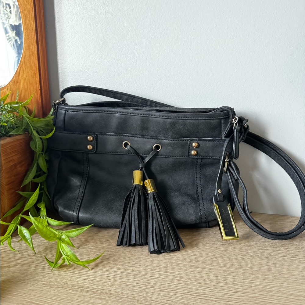 Elegant Nicole Miller Black Tassel Crossbody Bag